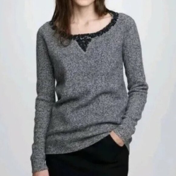 J. Crew Y2K 100% Lambs Wool Sequin Gray Soft Pullover Sweater Size Small - Picture 1 of 8